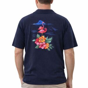 Edition Express Shirt Mens Large Blue Flamingo Embroidered Hawaiian Tropical
